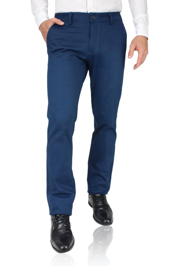 Pantalón De Vestir Stretch Color Azul Plúmbago Slim Fit Para Hombre